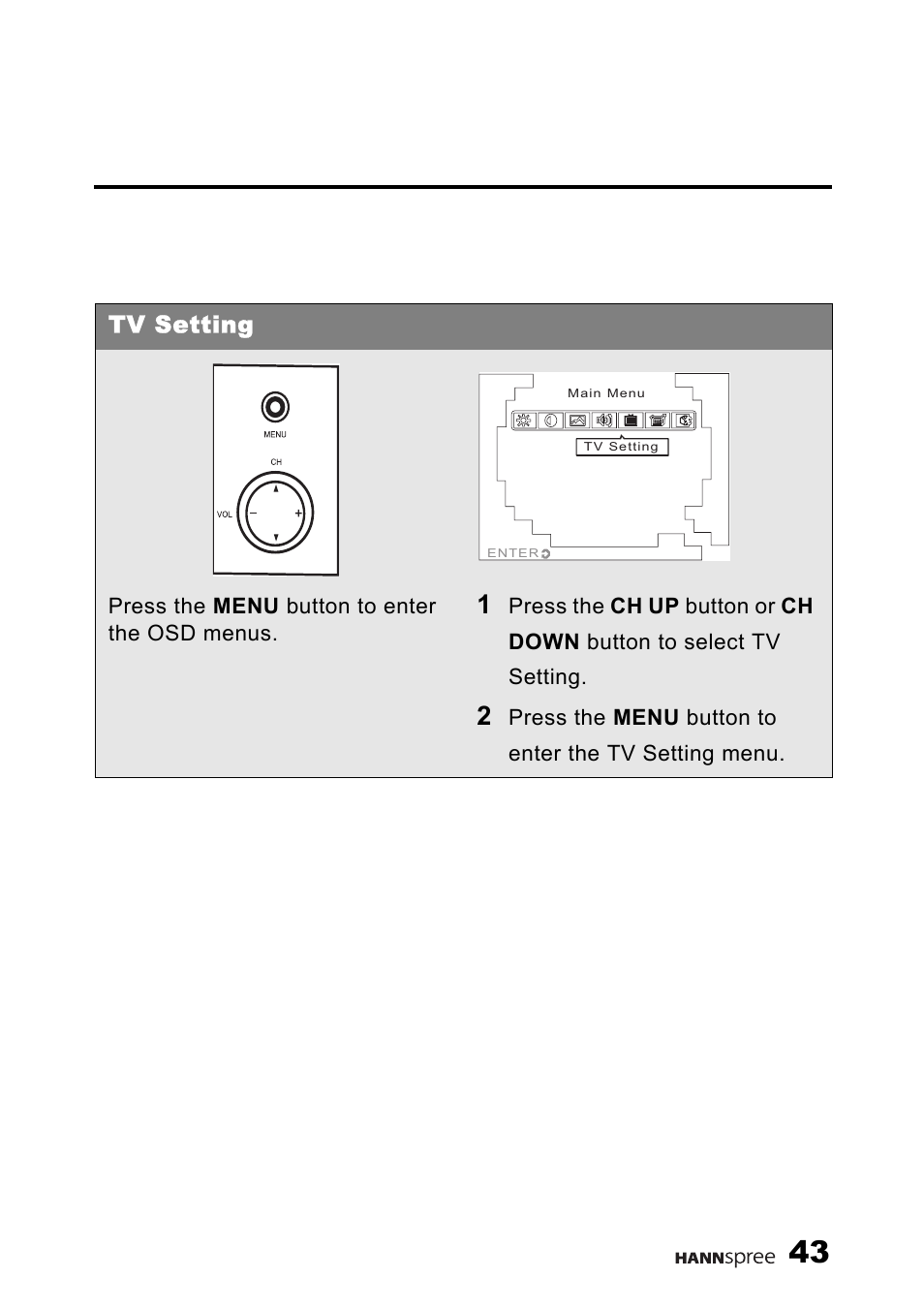 Tv setting | HANNspree 9.6'' Liquid Crystal Display Television K223-10A1 User Manual | Page 44 / 61