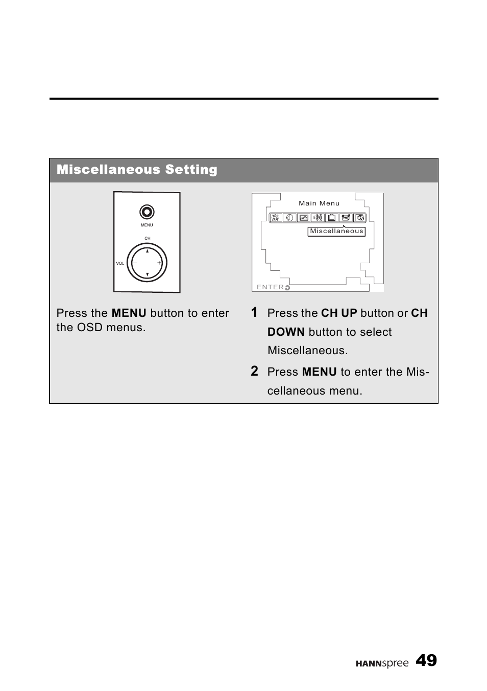 Miscellaneous setting | HANNspree 9.6'' Liquid Crystal Display Television K223-10A1 User Manual | Page 50 / 61