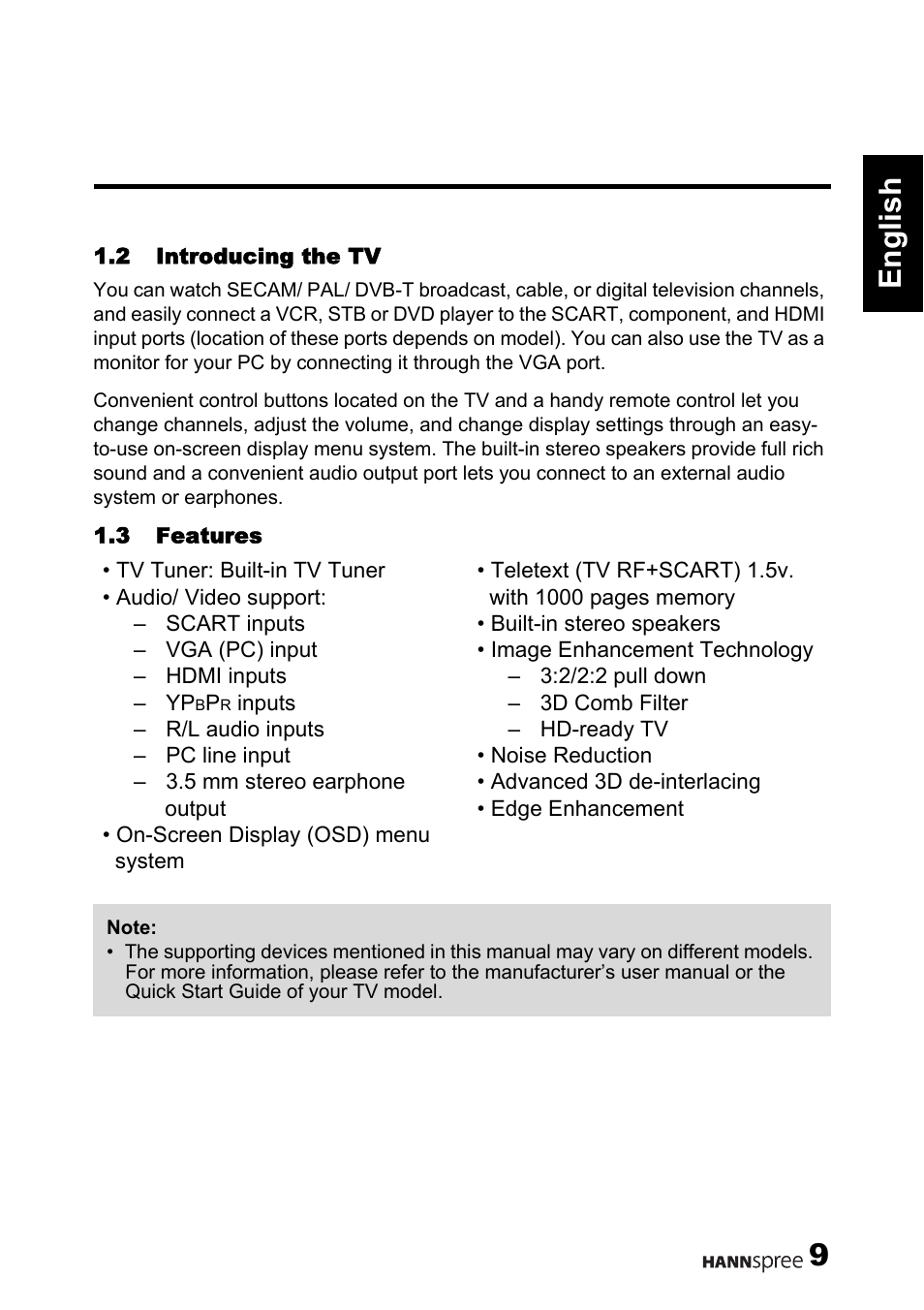 9english | HANNspree 62-01000016G000 User Manual | Page 10 / 39