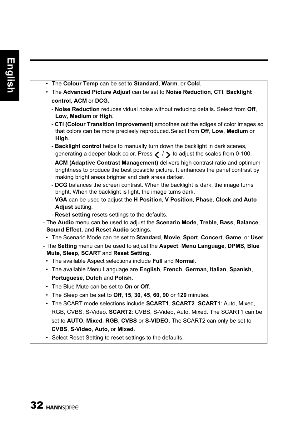 Engli sh 32 | HANNspree 62-01000016G000 User Manual | Page 33 / 39