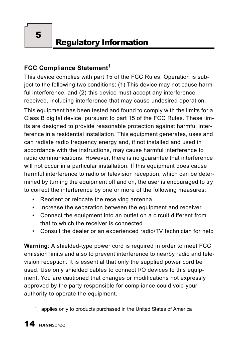 Regulatory information | HANNspree F660-10A1 User Manual | Page 15 / 59