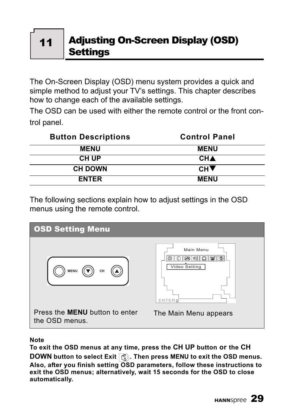 Adjusting on-screen display (osd) settings | HANNspree F660-10A1 User Manual | Page 30 / 59
