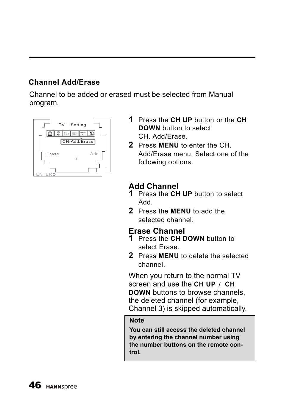 Channel add/erase, Add channel 1, Erase channel 1 | HANNspree F660-10A1 User Manual | Page 47 / 59