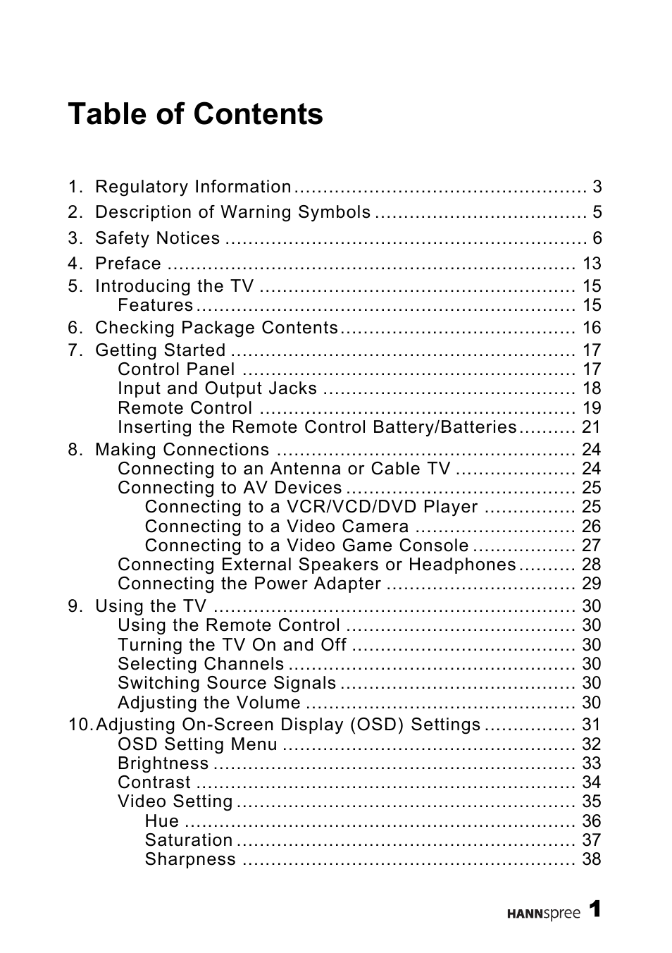 HANNspree 9.6" Liquid Crystal Display 12.1" Television User Manual | Page 2 / 63