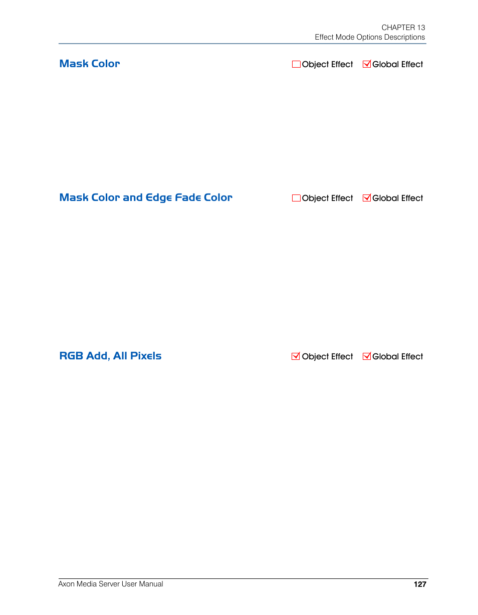 Mask color, Mask color and edge fade color, Rgb add, all pixels | And edge fade color | High End Systems AXON User Manual | Page 147 / 288