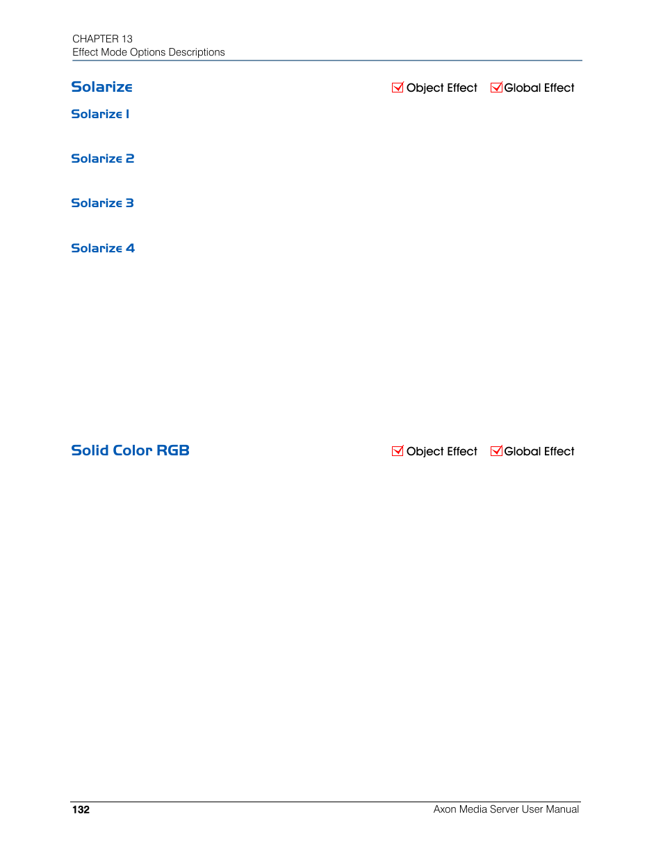 Solarize, Solarize 1, Solarize 2 | Solarize 3, Solarize 4, Solid color rgb, Solarize 1 solarize 2 solarize 3 solarize 4 | High End Systems AXON User Manual | Page 152 / 288