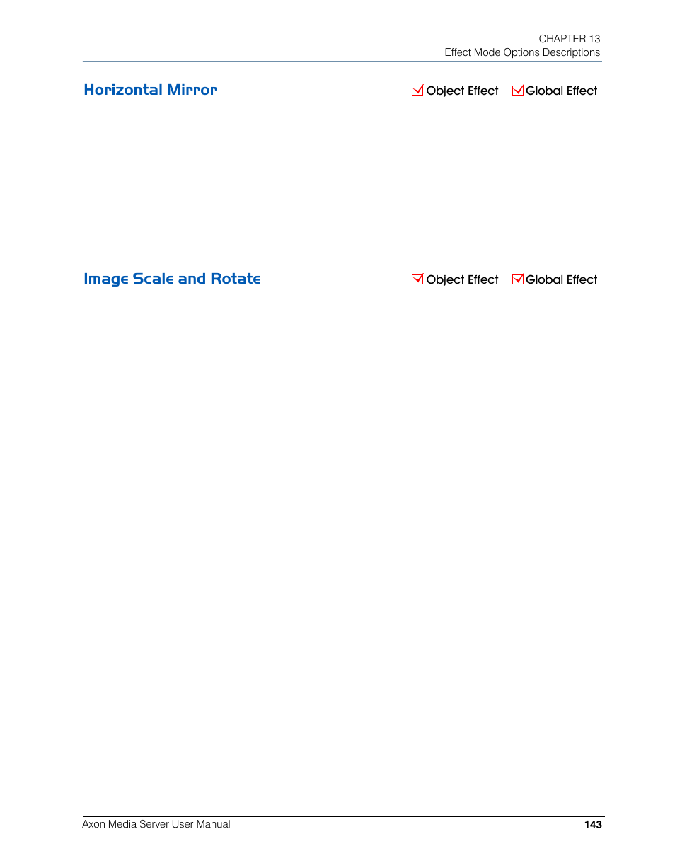 Horizontal mirror, Image scale and rotate, Horizontal mirror image scale and rotate | High End Systems AXON User Manual | Page 163 / 288