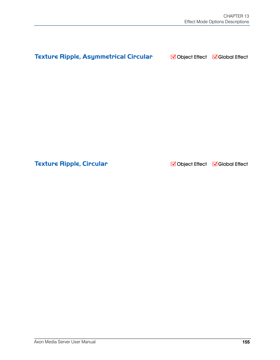 Texture ripple, asymmetrical circular, Texture ripple, circular | High End Systems AXON User Manual | Page 175 / 288