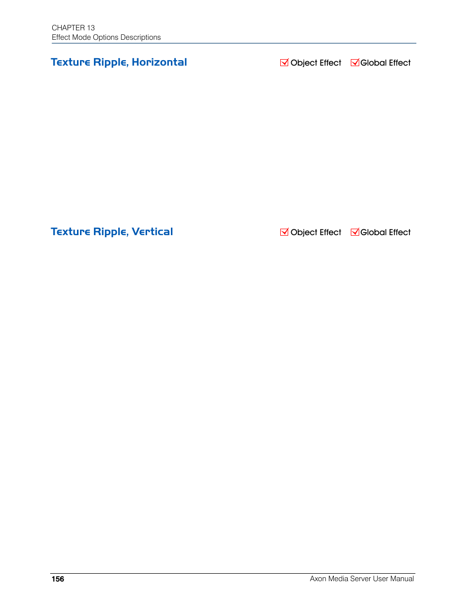 Texture ripple, horizontal, Texture ripple, vertical, Texture ripple | Horizontal, Vertical | High End Systems AXON User Manual | Page 176 / 288