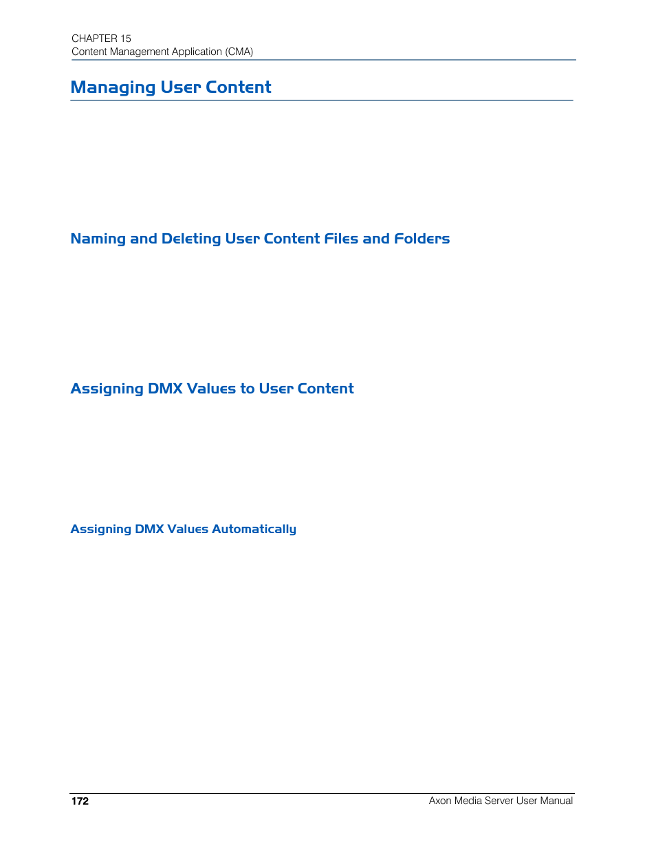 Managing user content, Naming and deleting user content files and folders, Assigning dmx values to user content | Assigning dmx values automatically, Naming and | High End Systems AXON User Manual | Page 192 / 288