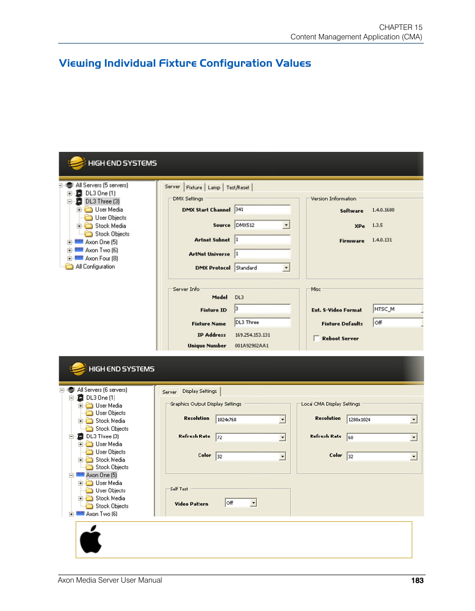 Viewing individual fixture configuration values | High End Systems AXON User Manual | Page 203 / 288