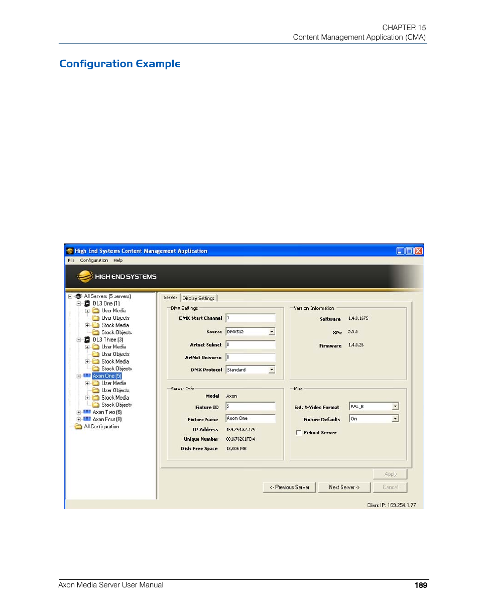 Configuration example | High End Systems AXON User Manual | Page 209 / 288