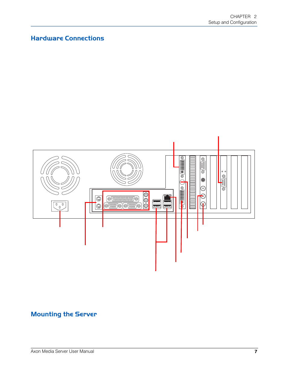 Hardware connections, Mounting the server, Hardware connections mounting the server | High End Systems AXON User Manual | Page 27 / 288