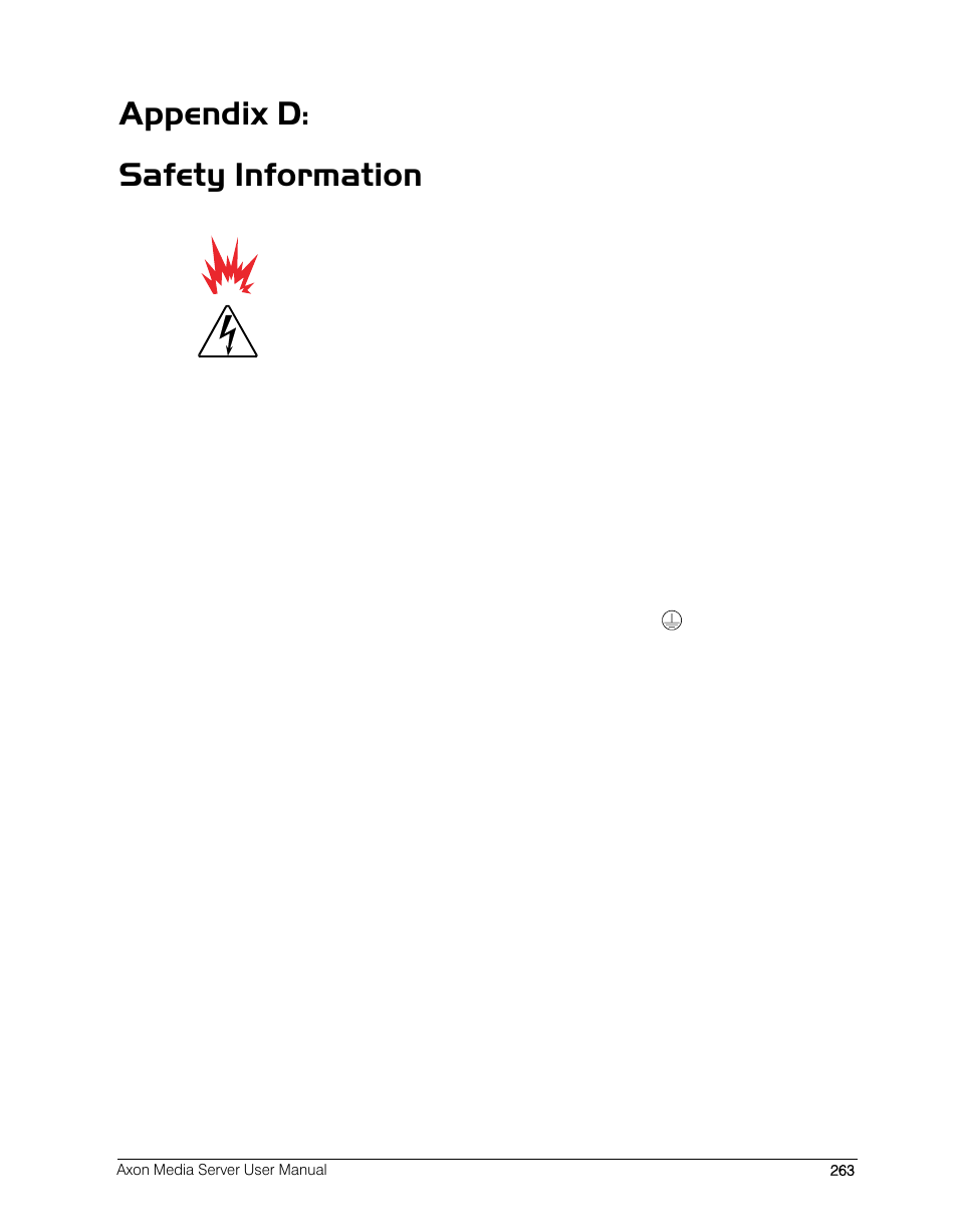 Appendix d: safety information, D. v, Appendix d: safety information 263 | High End Systems AXON User Manual | Page 283 / 288