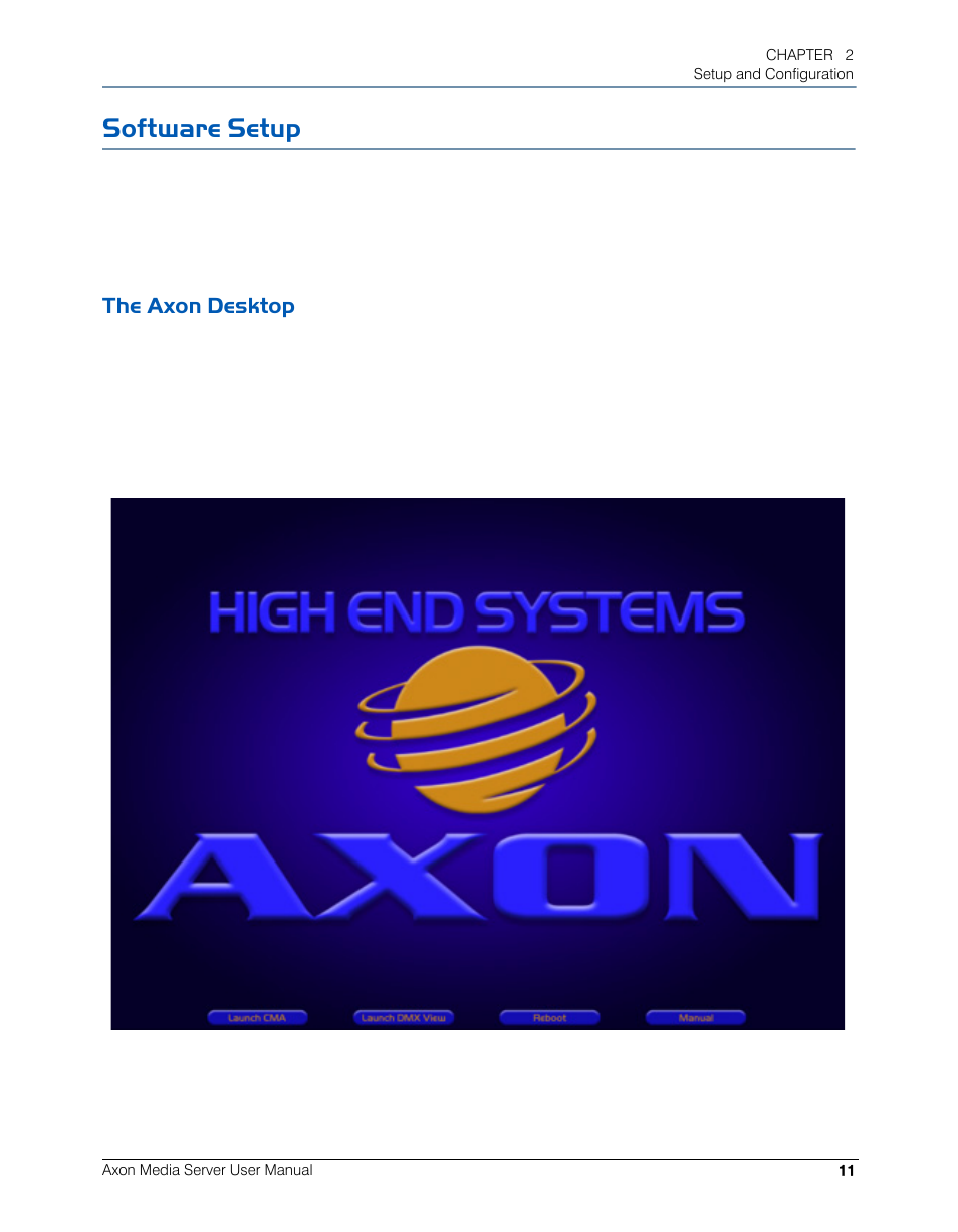 Software setup, The axon desktop | High End Systems AXON User Manual | Page 31 / 288