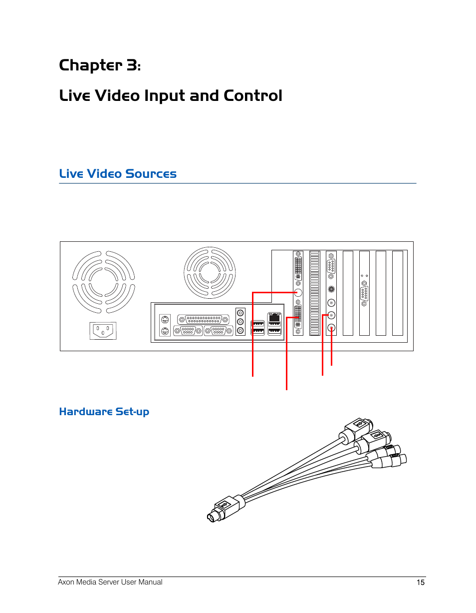 Chapter 3: live video input and control, Live video sources, Hardware set-up | High End Systems AXON User Manual | Page 35 / 288