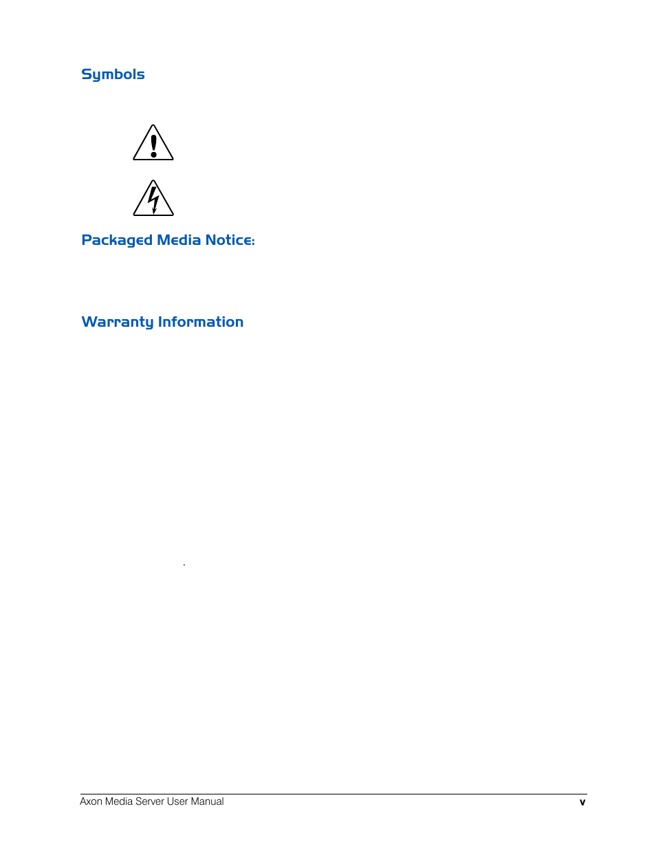 Symbols, Packaged media notice, Warranty information | High End Systems AXON User Manual | Page 5 / 288