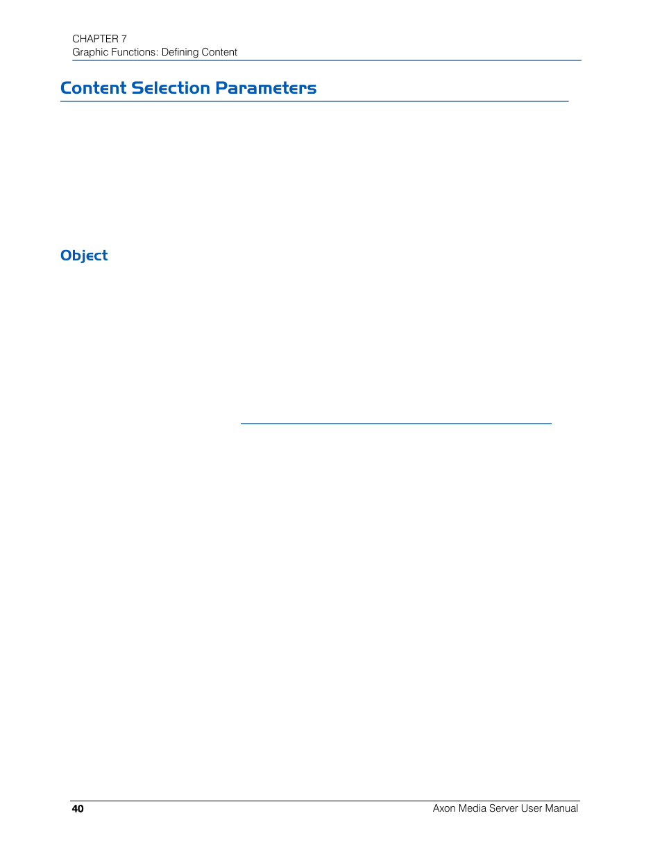 Content selection parameters, Object | High End Systems AXON User Manual | Page 60 / 288