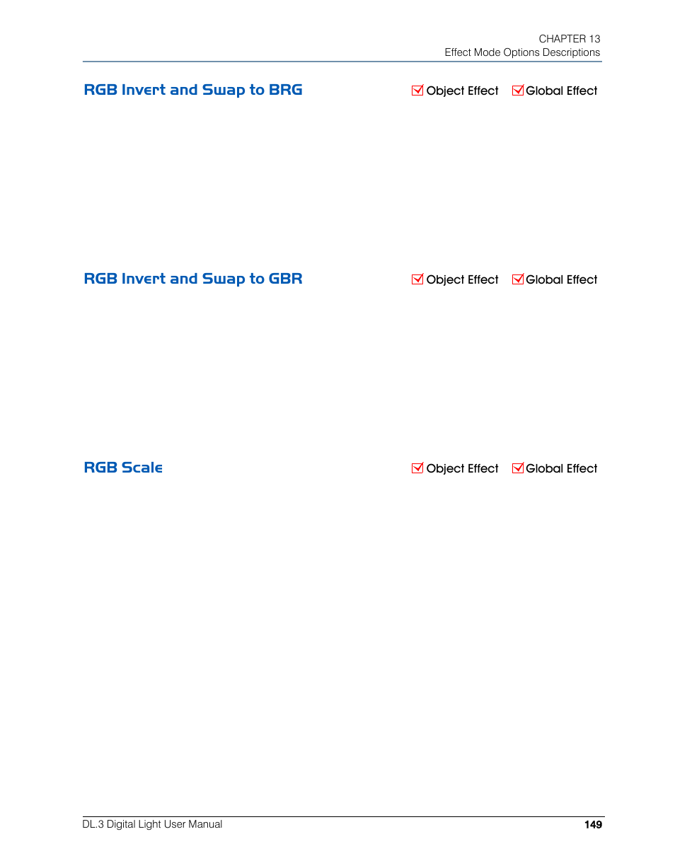 Rgb invert and swap to brg, Rgb invert and swap to gbr, Rgb scale | High End Systems DL.3 User Manual | Page 171 / 334