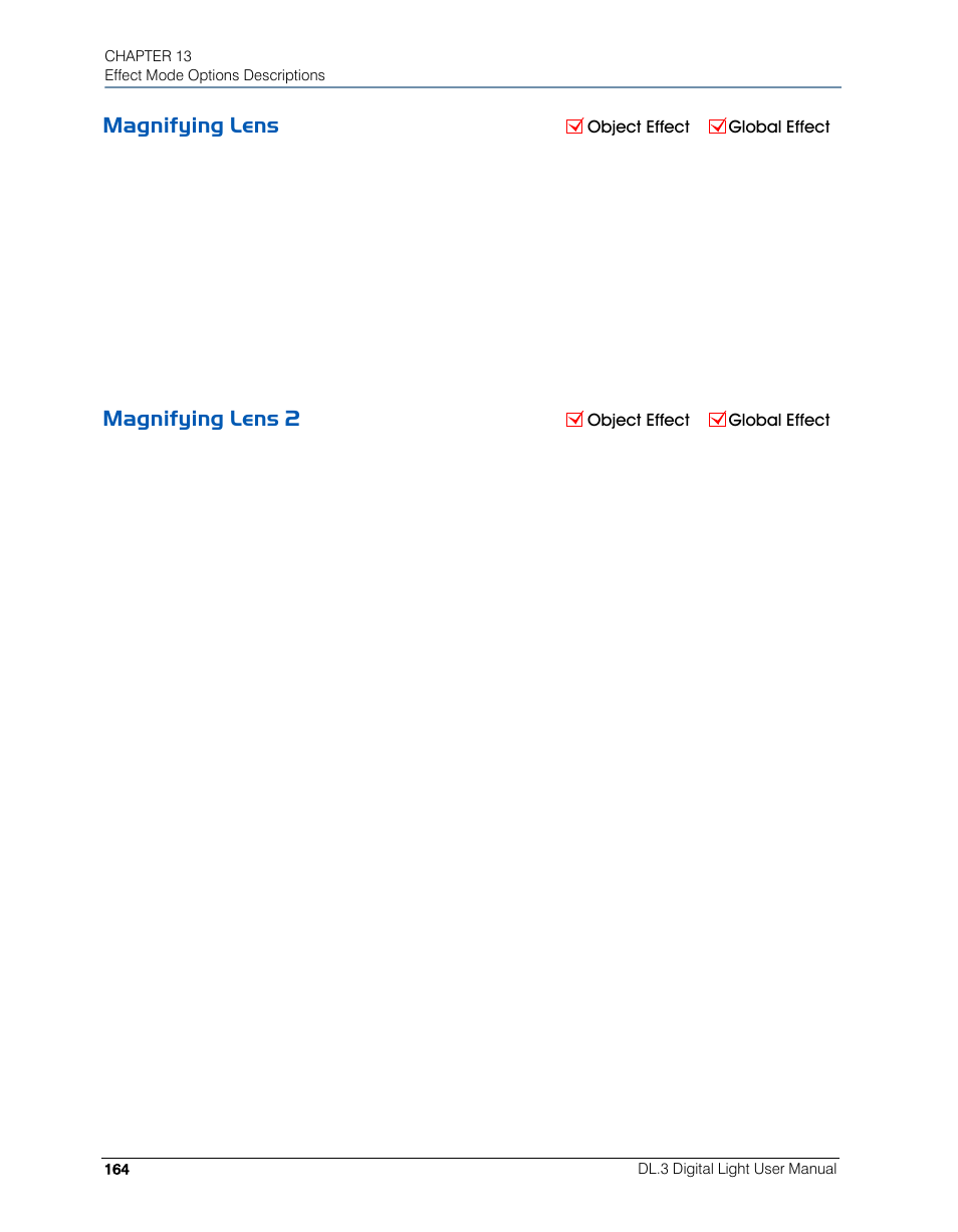 Magnifying lens, Magnifying lens 2, Magnifying lens magnifying lens 2 | High End Systems DL.3 User Manual | Page 186 / 334