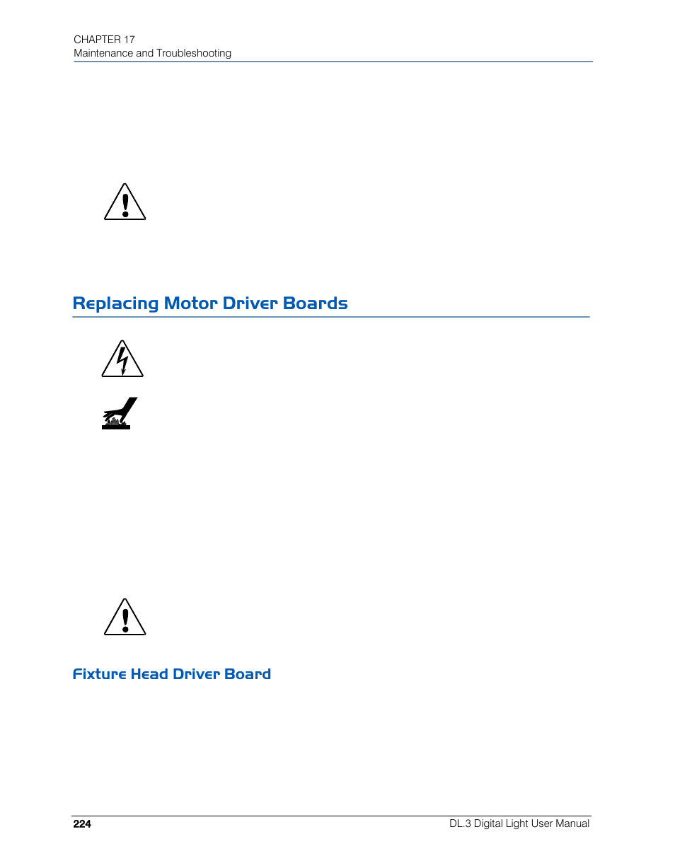 Replacing motor driver boards, Fixture head driver board | High End Systems DL.3 User Manual | Page 246 / 334