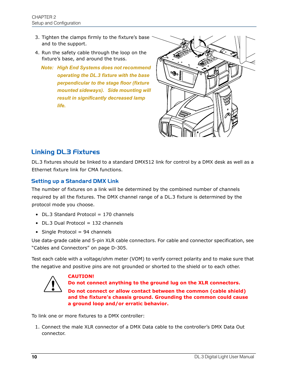 Linking dl.3 fixtures, Setting up a standard dmx link | High End Systems DL.3 User Manual | Page 32 / 334