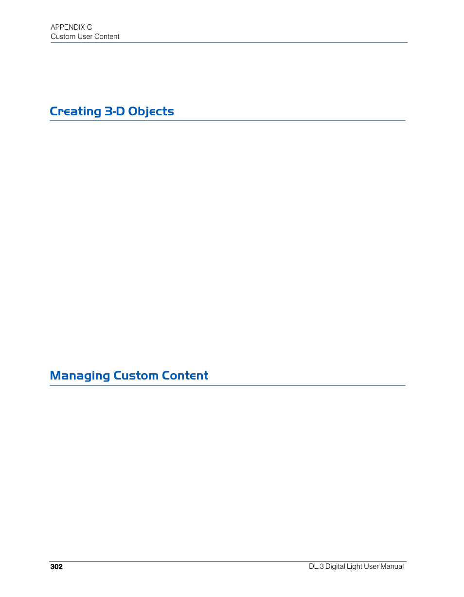 Creating 3-d objects, Managing custom content, Creating 3-d objects managing custom content | High End Systems DL.3 User Manual | Page 324 / 334