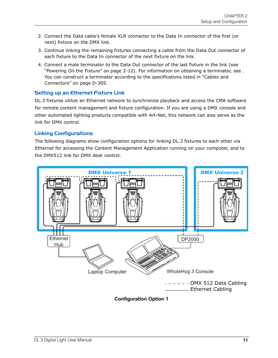 Setting up an ethernet fixture link, Linking configurations | High End Systems DL.3 User Manual | Page 33 / 334