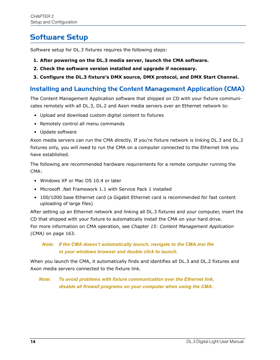 Software setup | High End Systems DL.3 User Manual | Page 36 / 334
