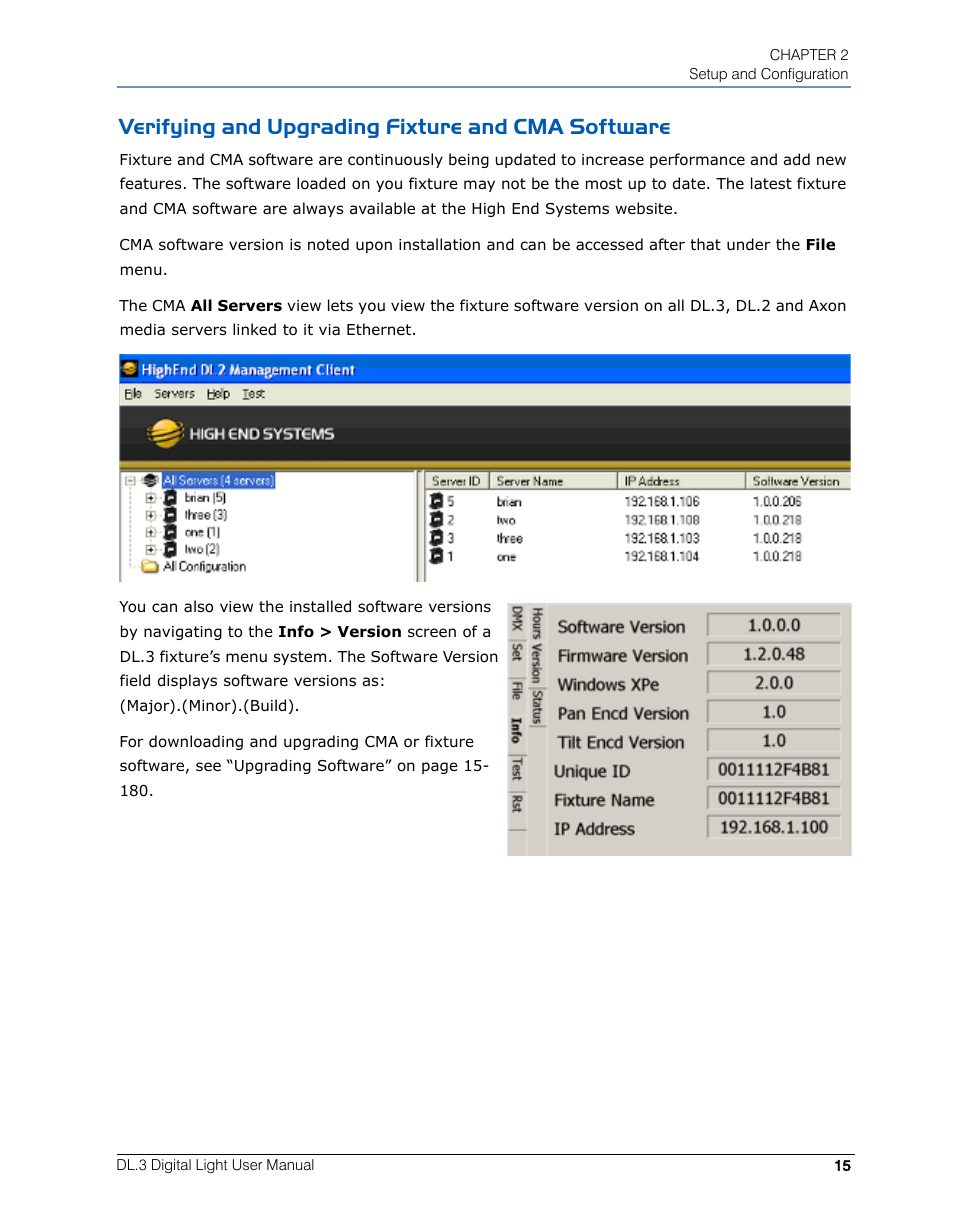 Verifying and upgrading fixture and cma software | High End Systems DL.3 User Manual | Page 37 / 334