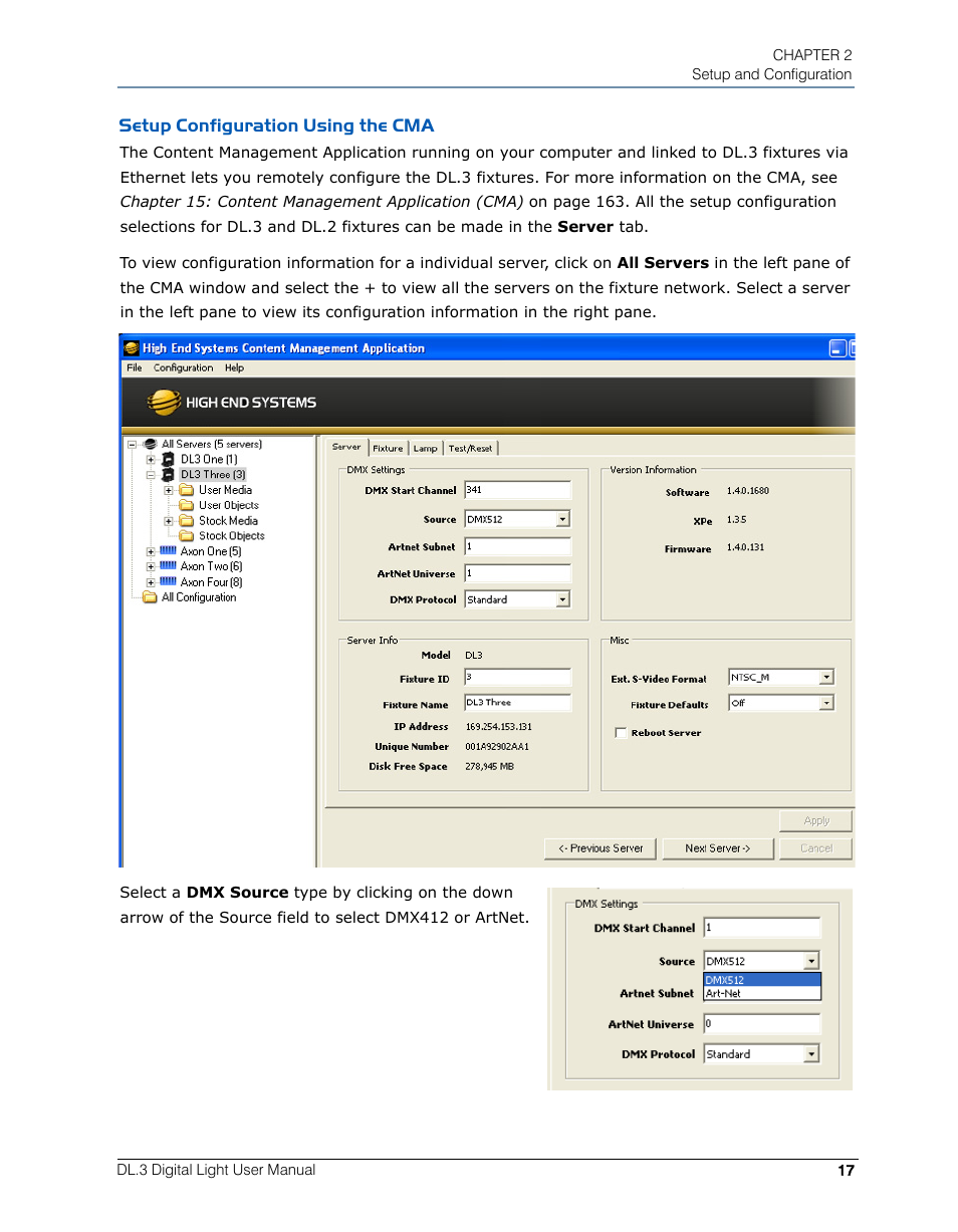 Setup configuration using the cma | High End Systems DL.3 User Manual | Page 39 / 334