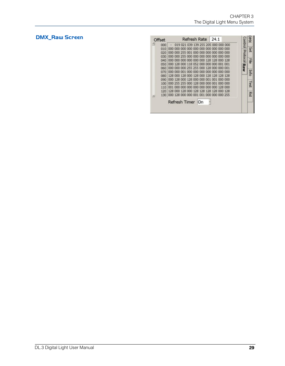 Dmx_raw screen | High End Systems DL.3 User Manual | Page 51 / 334