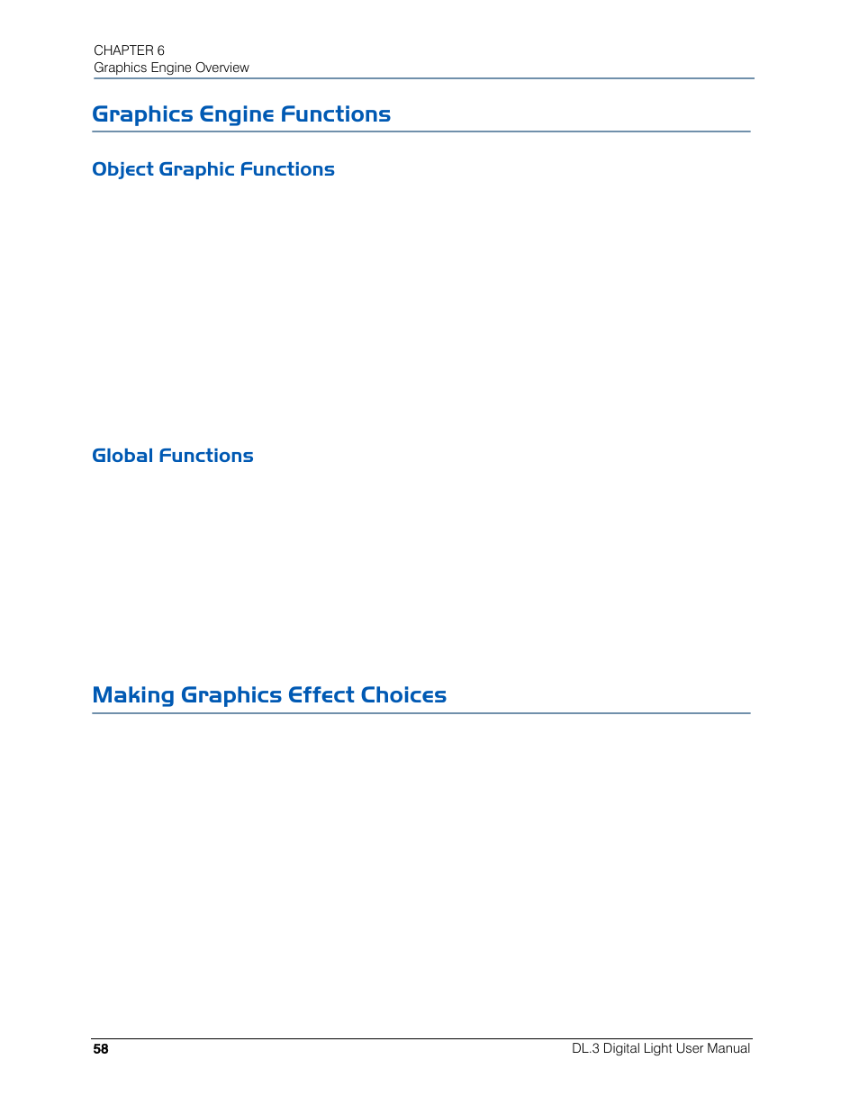 Graphics engine functions, Object graphic functions, Global functions | Making graphics effect choices, Object graphic functions global functions | High End Systems DL.3 User Manual | Page 80 / 334