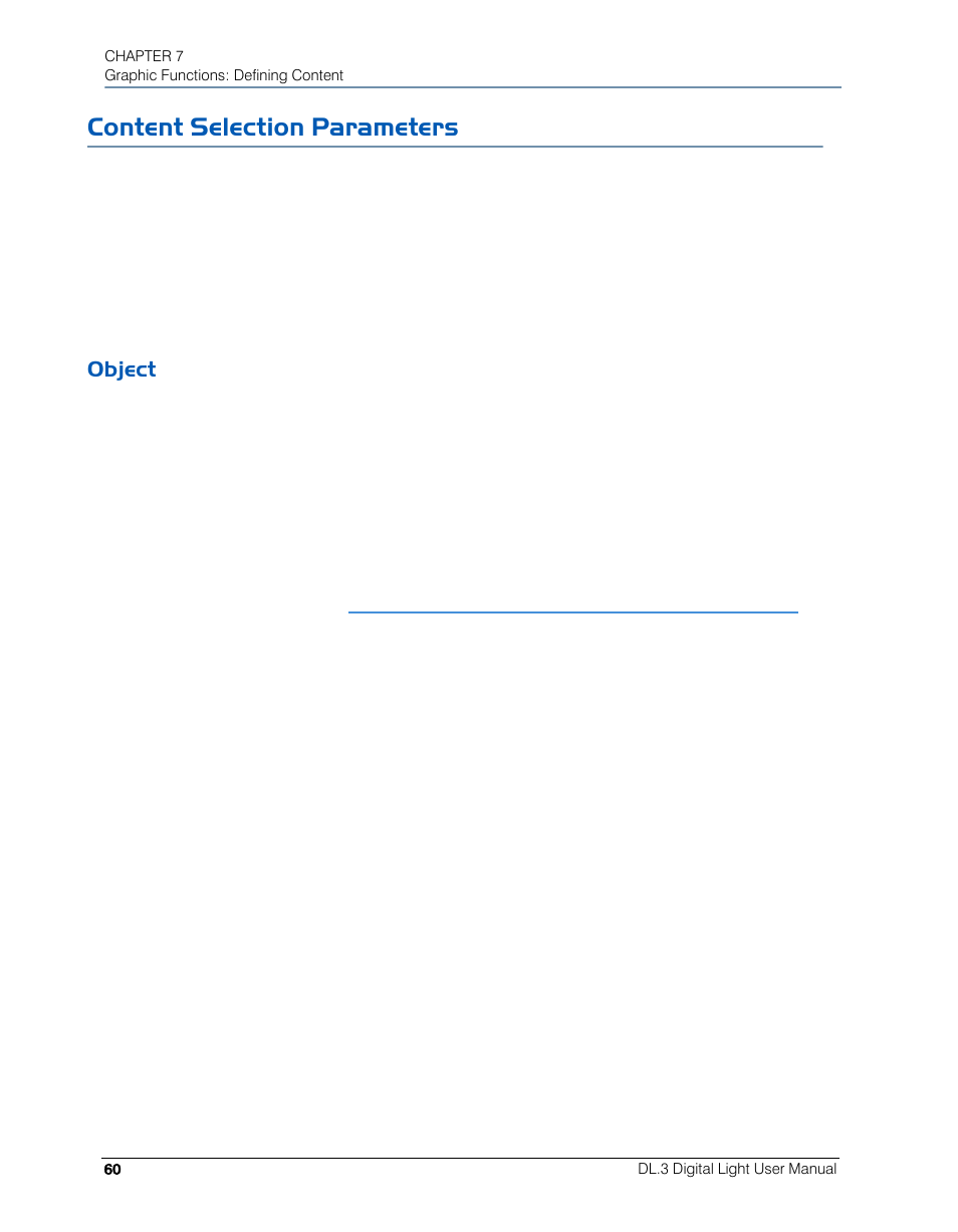 Content selection parameters, Object | High End Systems DL.3 User Manual | Page 82 / 334