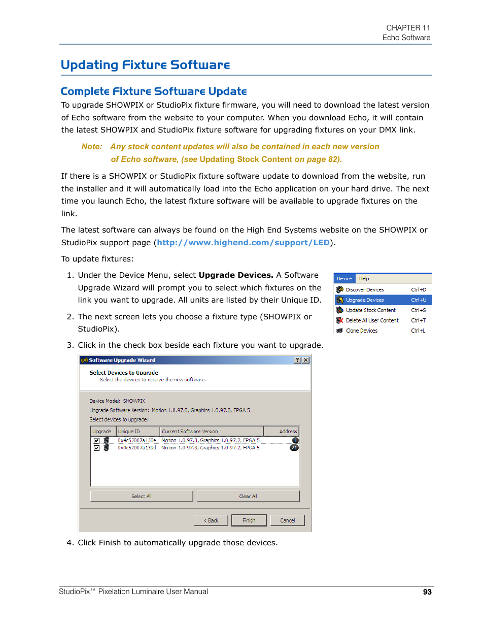 Updating fixture software, Complete fixture software update | High End Systems StudioPix Pixelation Luminaire User Manual | Page 107 / 118