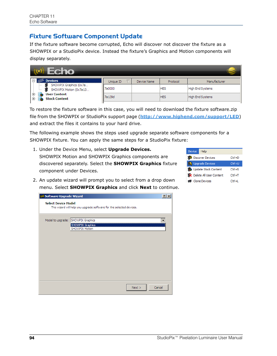 Fixture software component update | High End Systems StudioPix Pixelation Luminaire User Manual | Page 108 / 118
