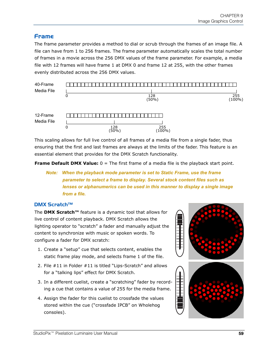 Frame, Dmx scratch | High End Systems StudioPix Pixelation Luminaire User Manual | Page 73 / 118