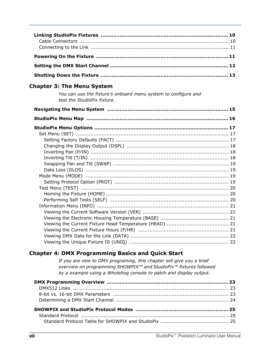 High End Systems StudioPix Pixelation Luminaire User Manual | Page 8 / 118