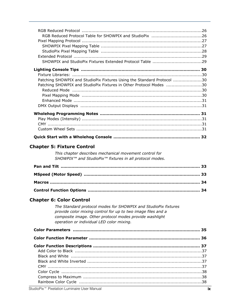 High End Systems StudioPix Pixelation Luminaire User Manual | Page 9 / 118