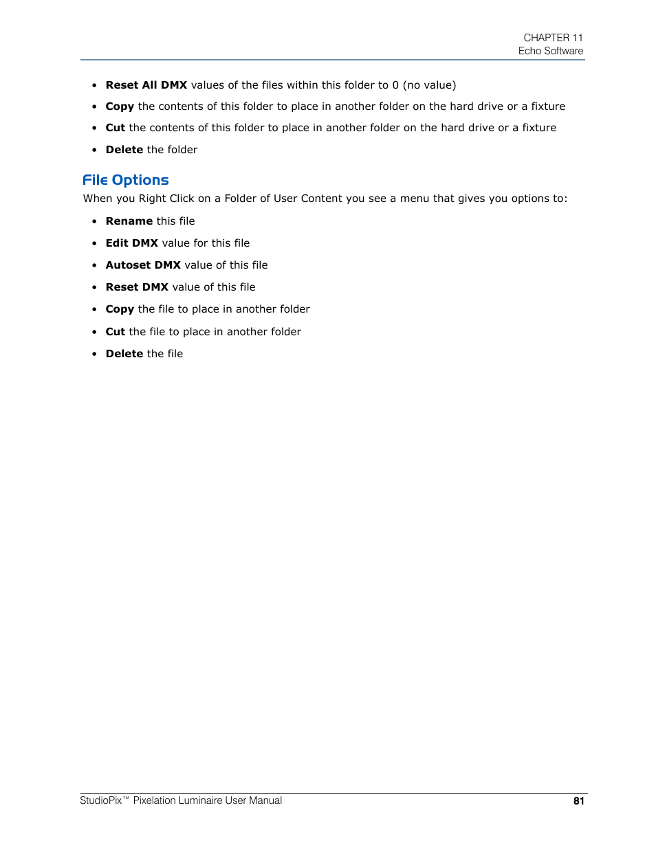 File options | High End Systems StudioPix Pixelation Luminaire User Manual | Page 95 / 118