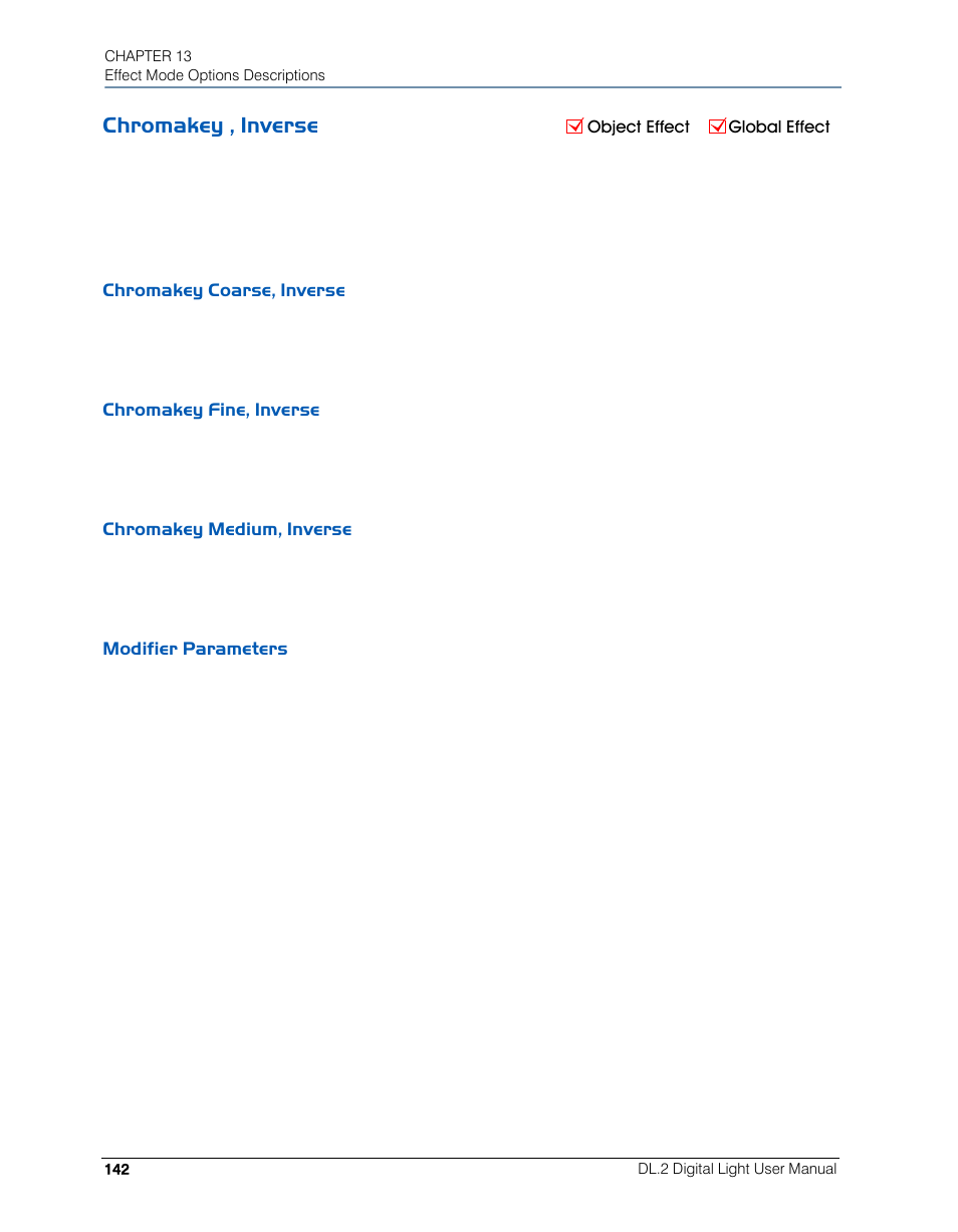 Chromakey , inverse, Chromakey coarse, inverse, Chromakey fine, inverse | Chromakey medium, inverse, Modifier parameters | High End Systems DL.2 User Manual | Page 164 / 322