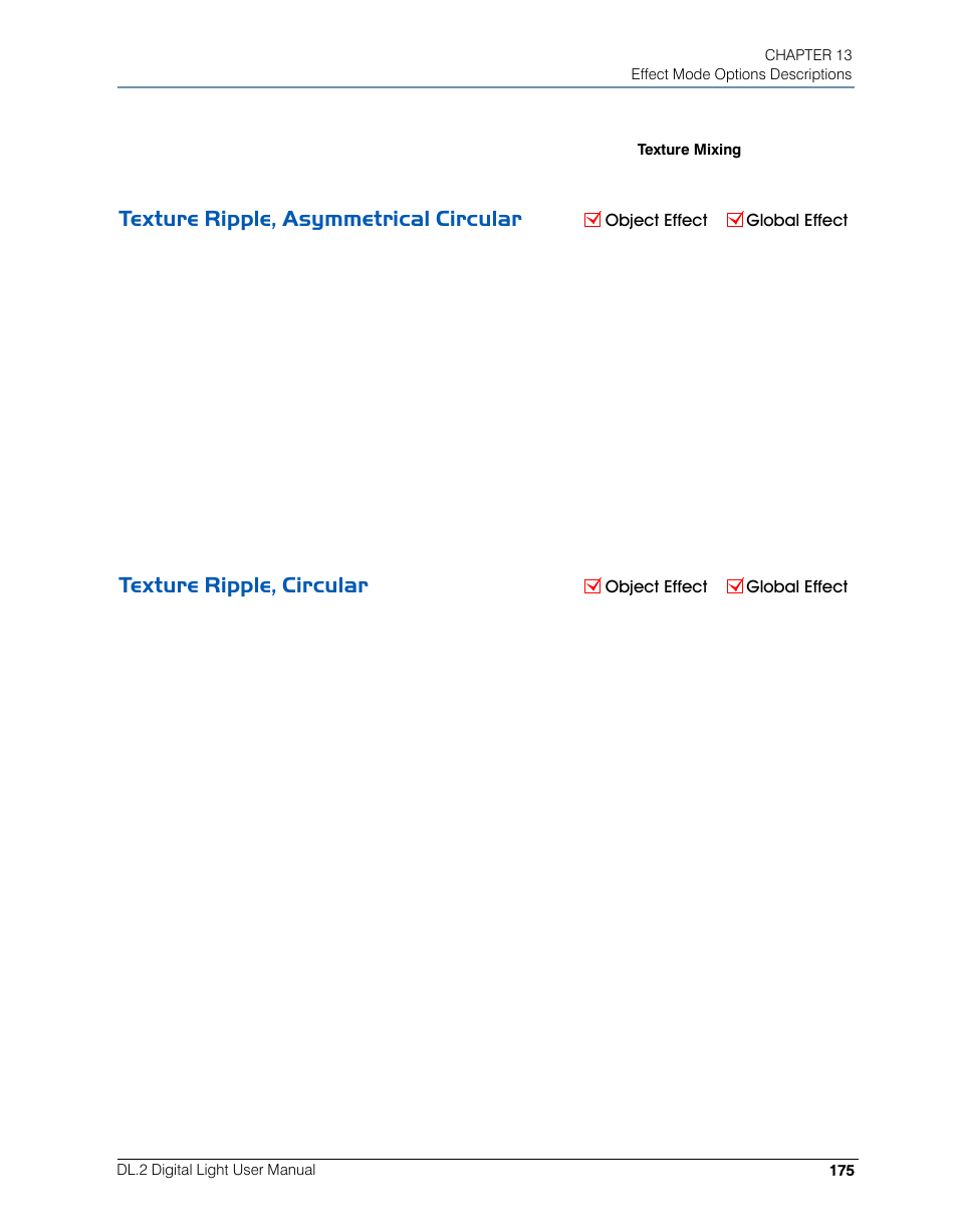 Texture ripple, asymmetrical circular, Texture ripple, circular | High End Systems DL.2 User Manual | Page 197 / 322