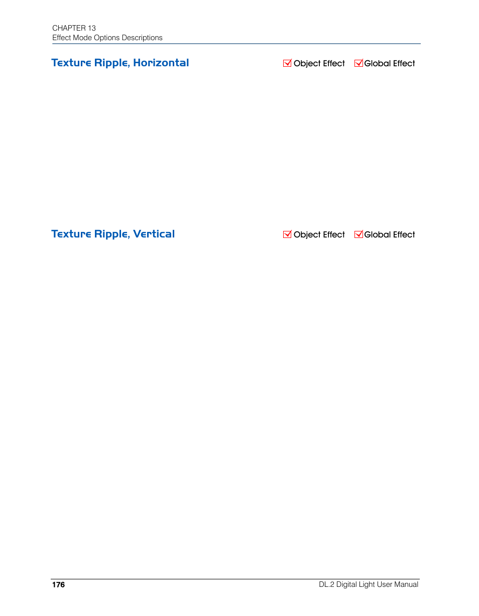 Texture ripple, horizontal, Texture ripple, vertical, Texture ripple | Horizontal, Vertical | High End Systems DL.2 User Manual | Page 198 / 322