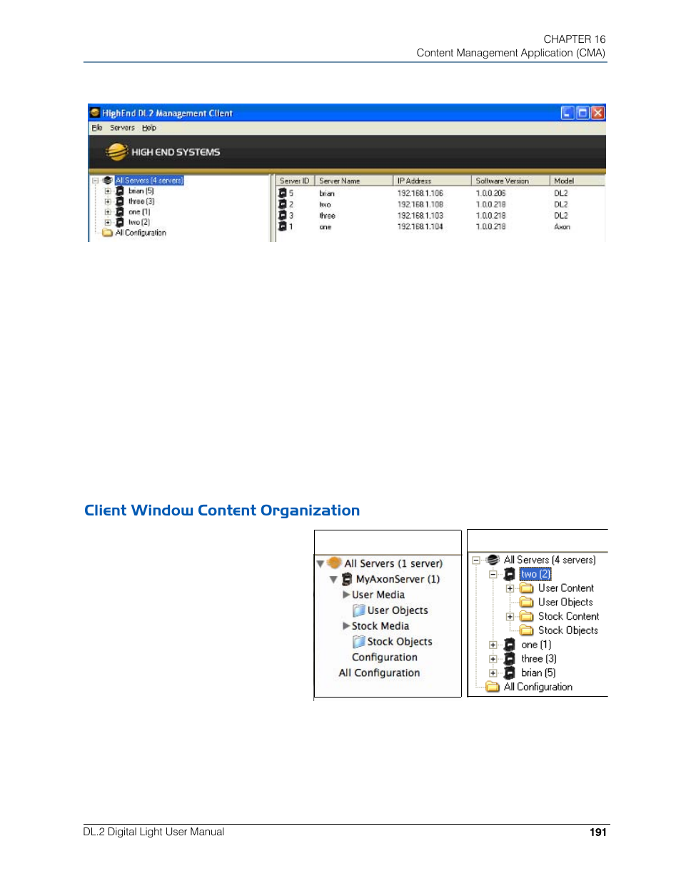 Client window content organization | High End Systems DL.2 User Manual | Page 213 / 322