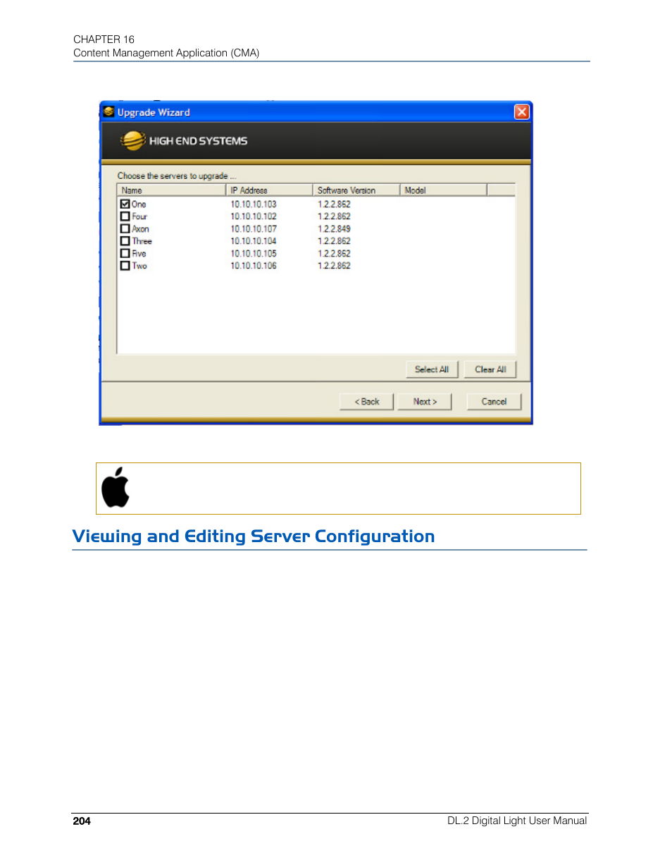 Viewing and editing server configuration | High End Systems DL.2 User Manual | Page 226 / 322