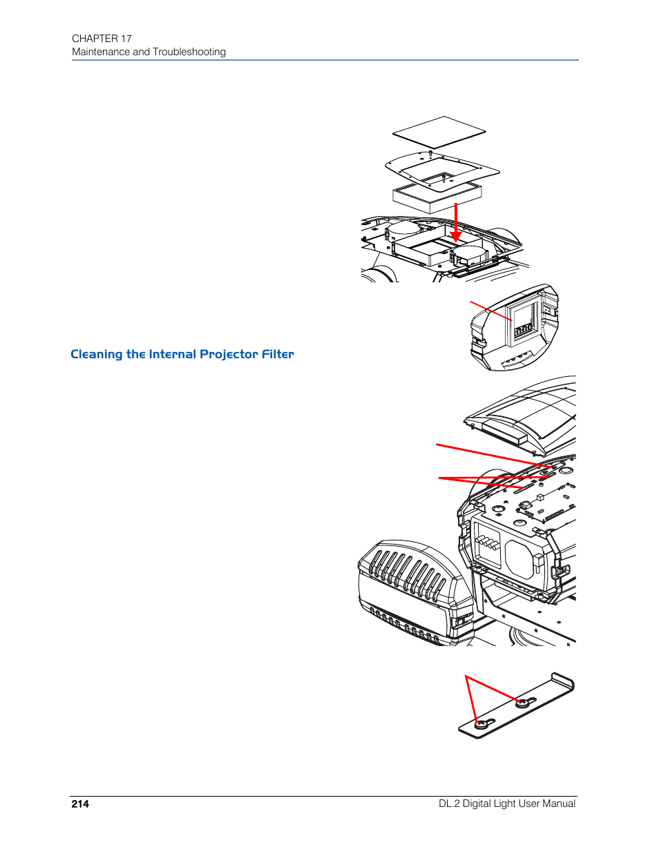 Cleaning the internal projector filter | High End Systems DL.2 User Manual | Page 236 / 322