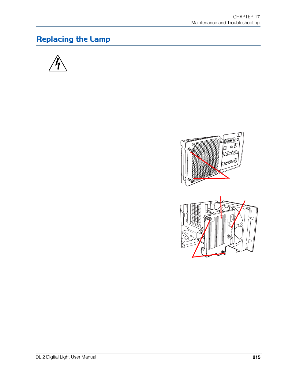 Replacing the lamp | High End Systems DL.2 User Manual | Page 237 / 322