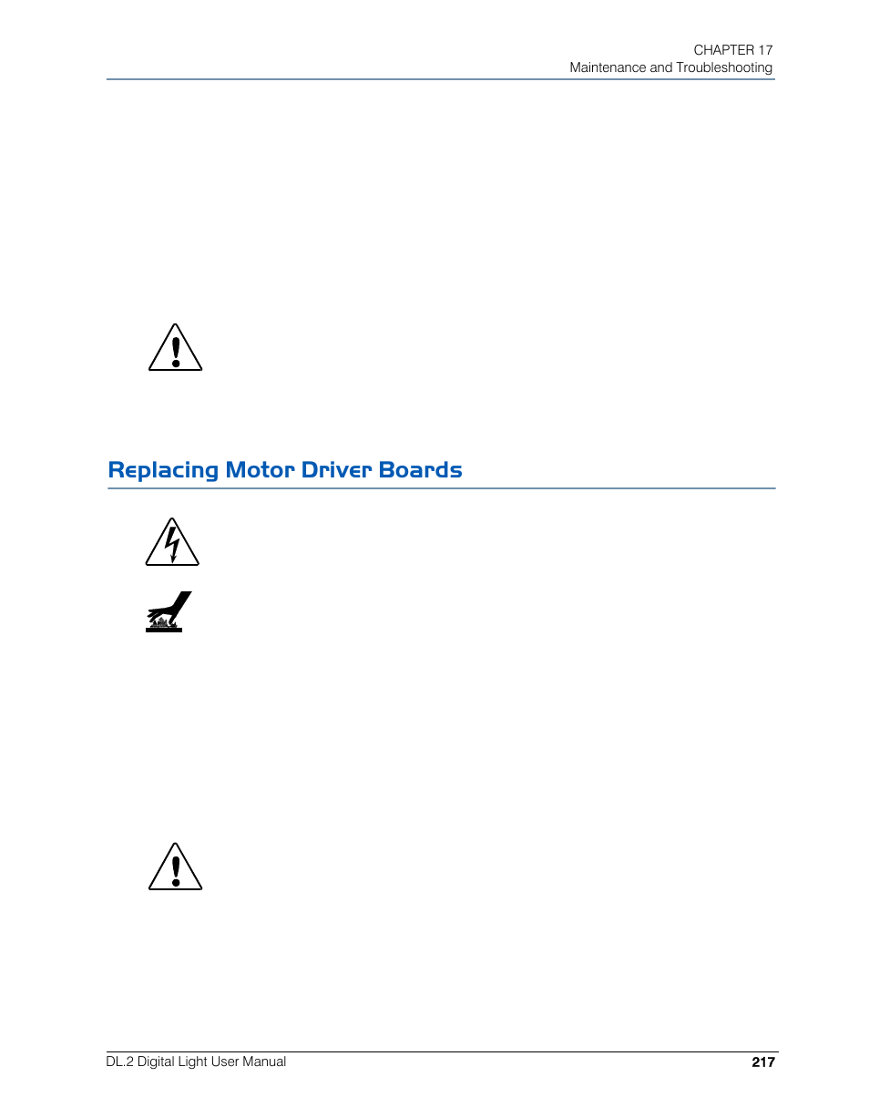 Replacing motor driver boards, Replacing motor driver board | High End Systems DL.2 User Manual | Page 239 / 322