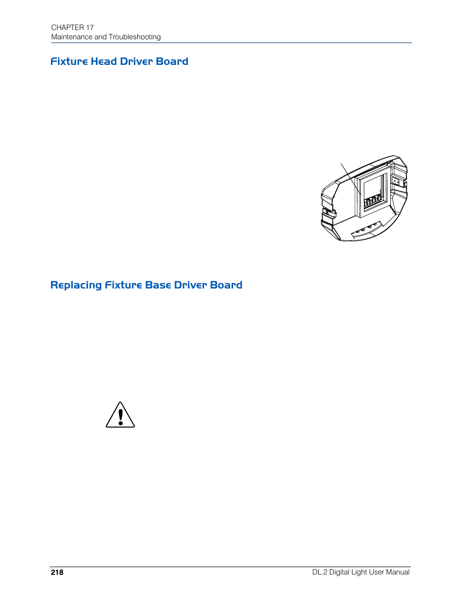 Fixture head driver board, Replacing fixture base driver board | High End Systems DL.2 User Manual | Page 240 / 322
