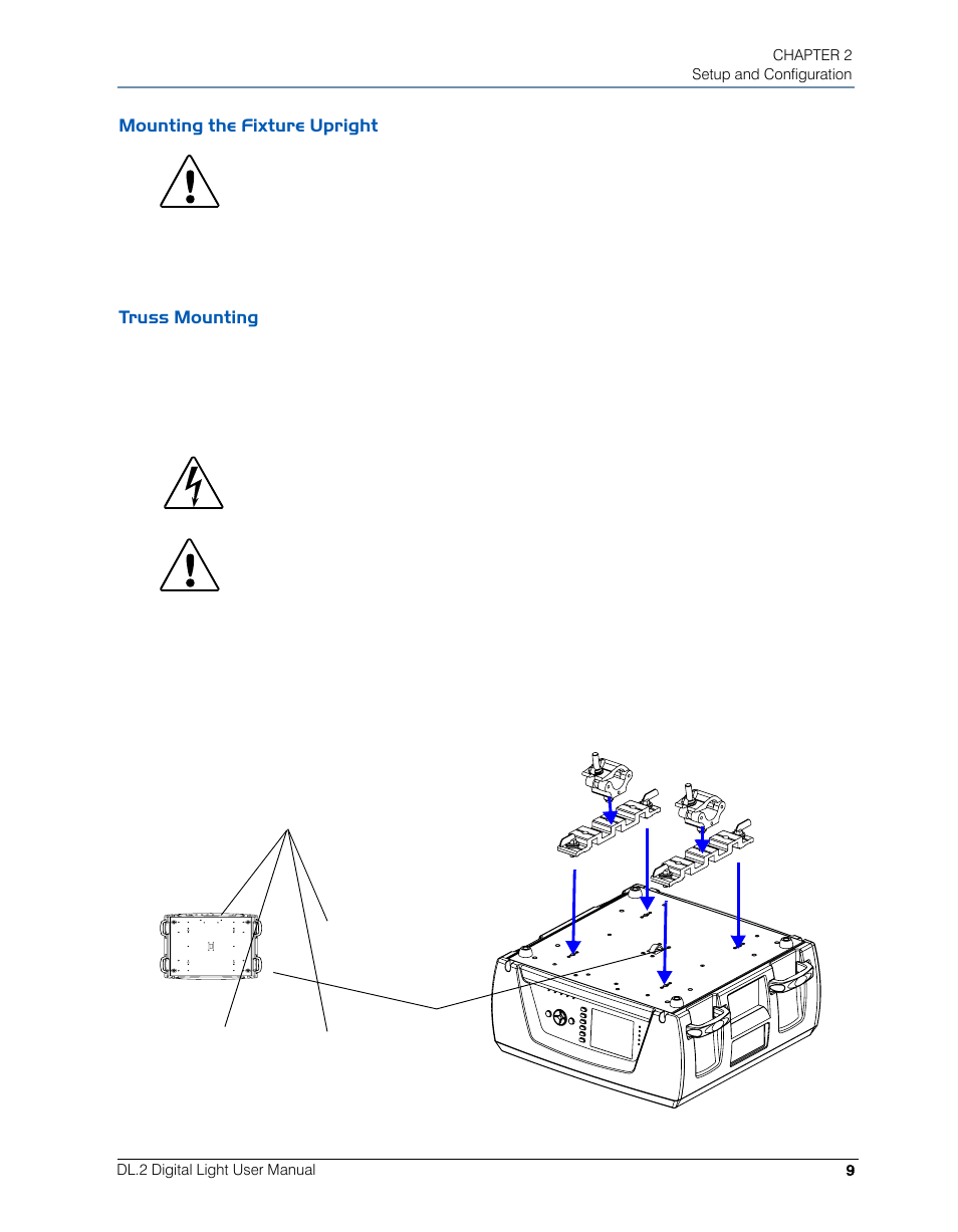 Mounting the fixture upright, Truss mounting, Mounting the fixture upright truss mounting | High End Systems DL.2 User Manual | Page 31 / 322